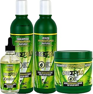 CrecePelo 4-Piece Hair Growth Set – Natural Phytotherapeutic Shampoo, Rinse, Treatment Mask & Dropper – Boosts Growth, Strengthens & Hydrates – All Hair Types – No Colorants